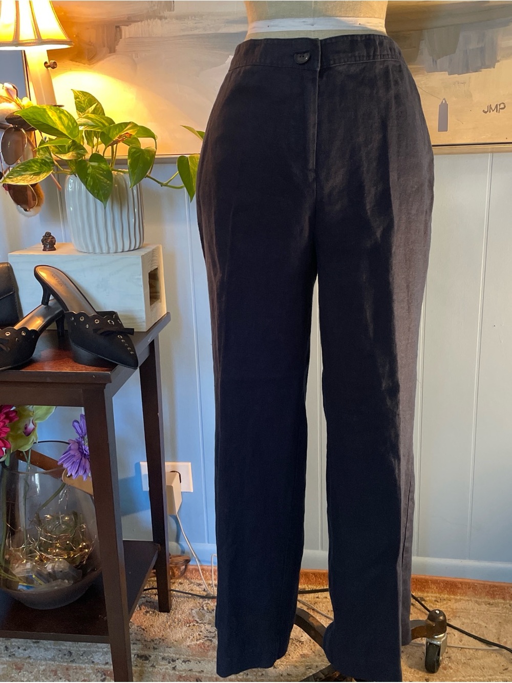 Kim Rogers Navy High-Rise Straight-Leg Trousers